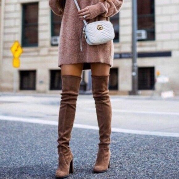 Stuart Weitzman Highland Over the Knee Taupe Suede Boots OTK